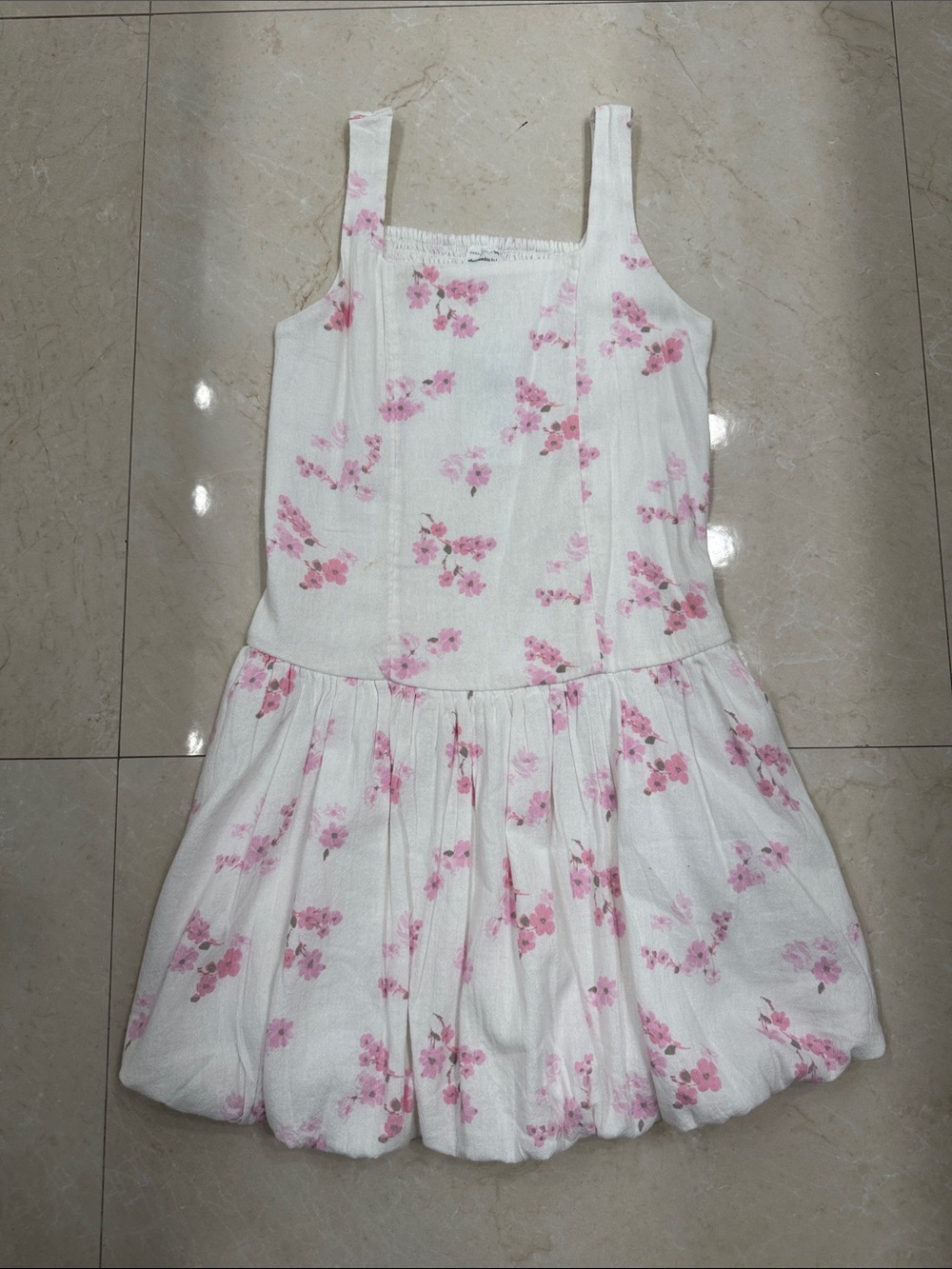 Abercrombie kids White Floral Sundress with Bubble Hem